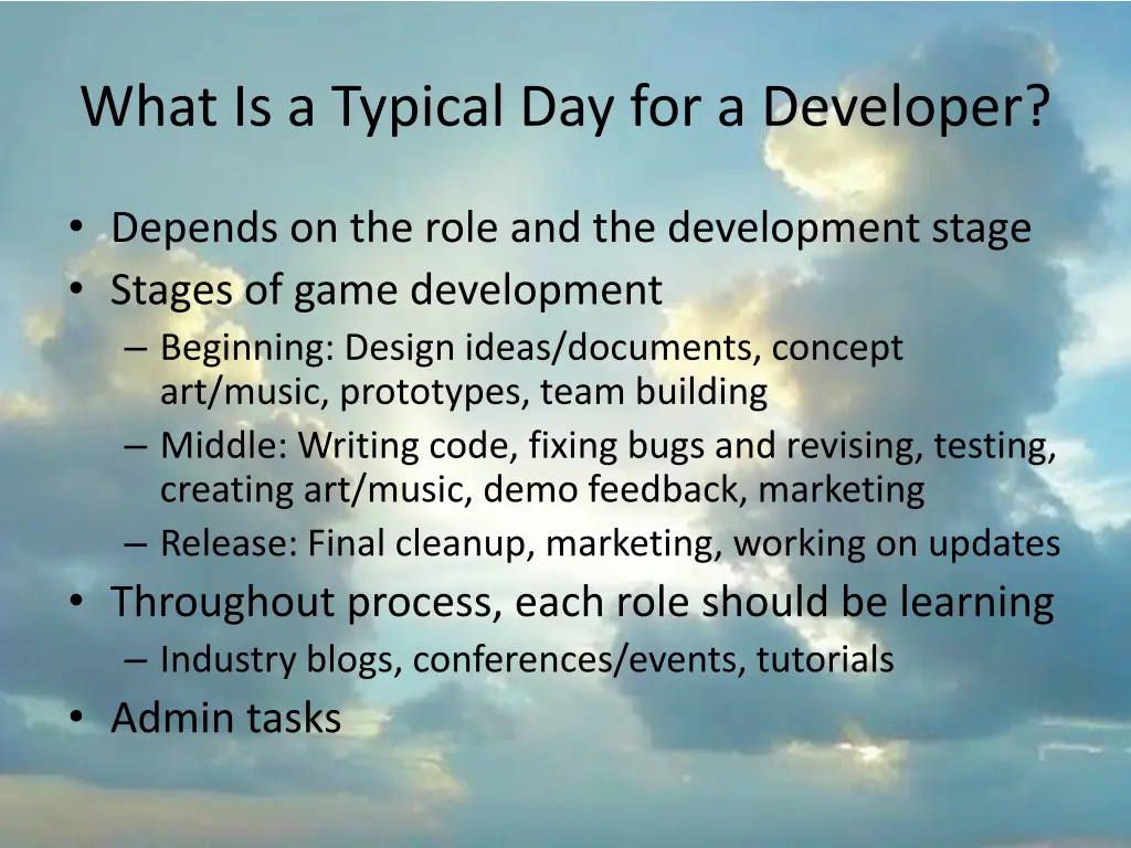 what is a typical day for a developer