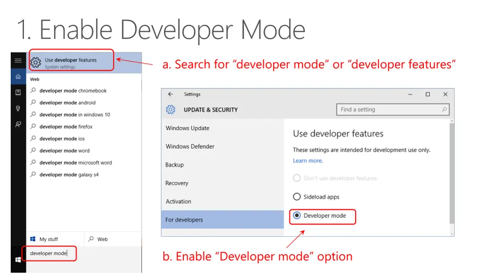 1 enable developer mode