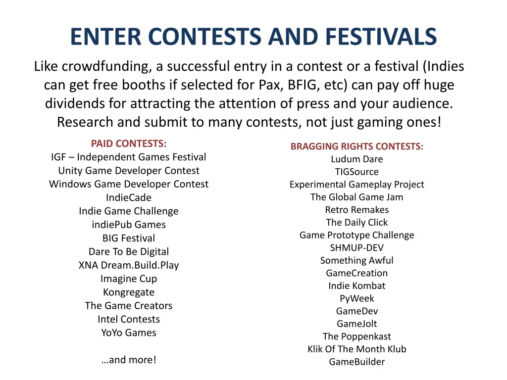 enter contests and festivals