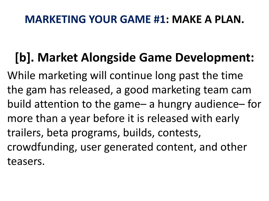 marketing your game 1 make a plan 2