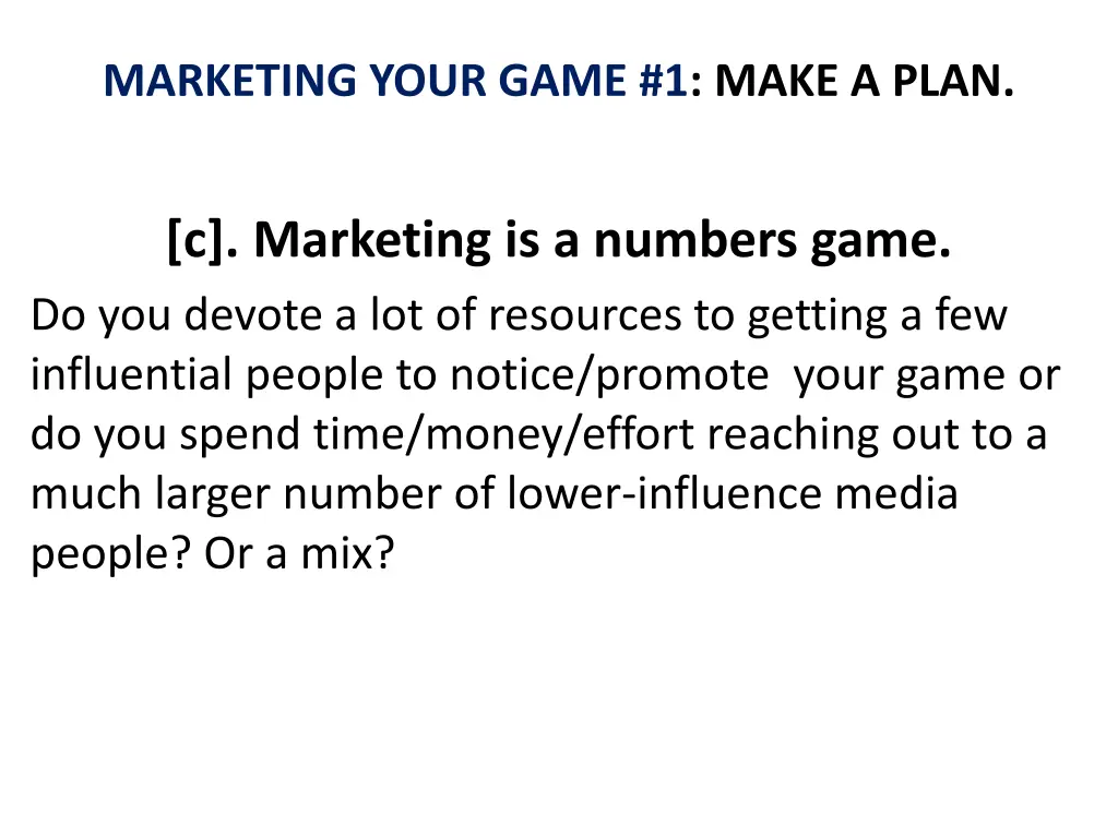 marketing your game 1 make a plan 3