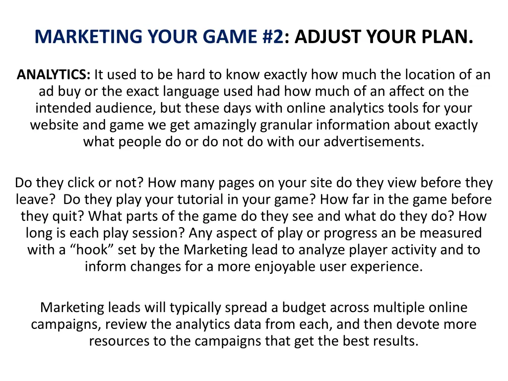 marketing your game 2 adjust your plan