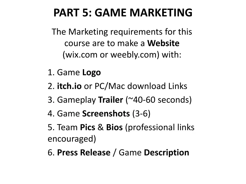 part 5 game marketing