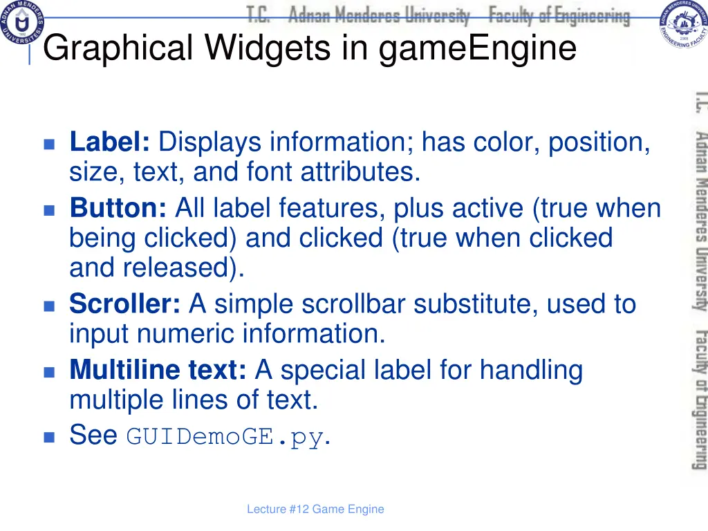 graphical widgets in gameengine