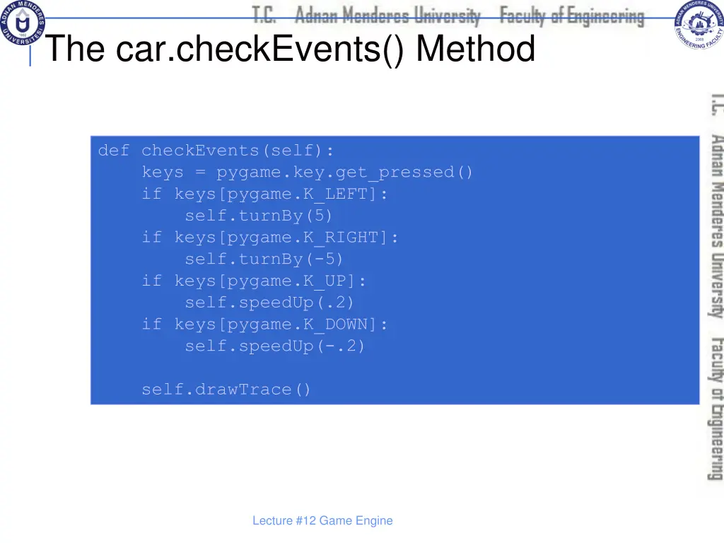 the car checkevents method