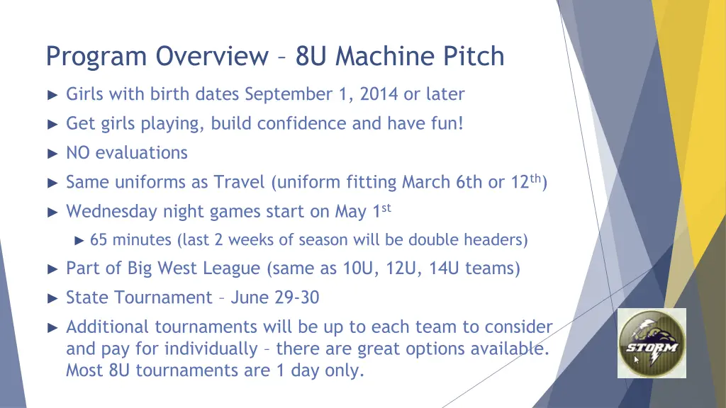 program overview 8u machine pitch