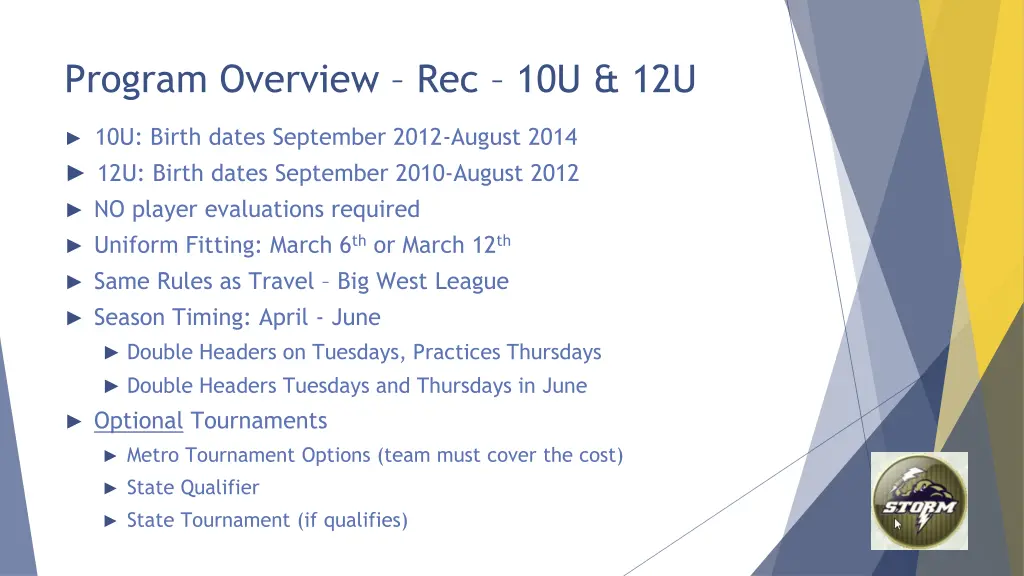 program overview rec 10u 12u