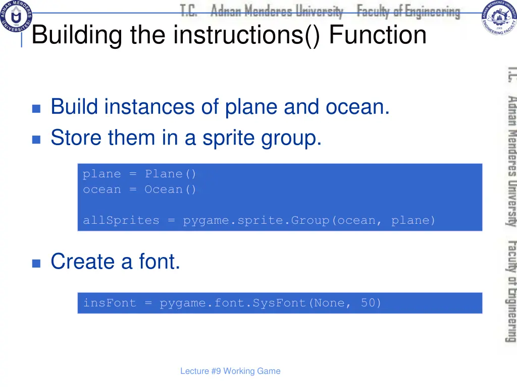 building the instructions function