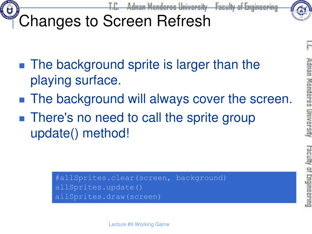 changes to screen refresh