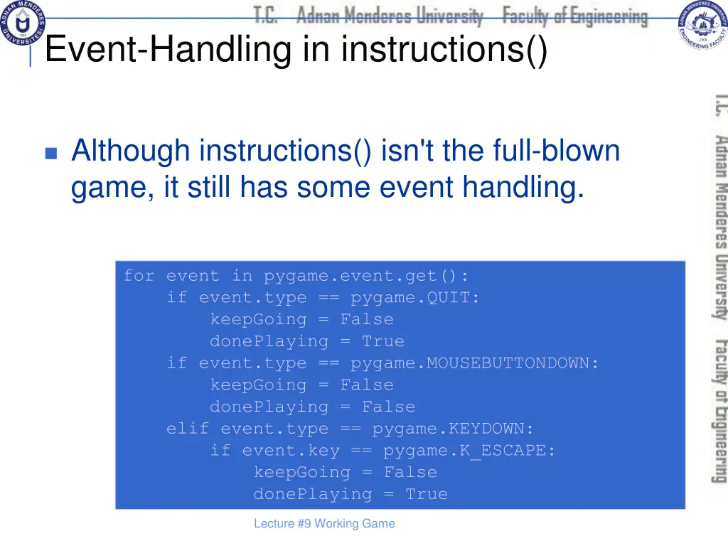 event handling in instructions