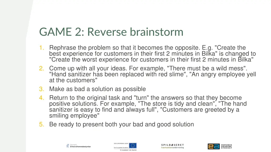 game 2 reverse brainstorm