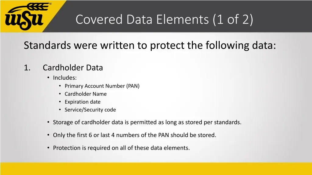 covered data elements 1 of 2