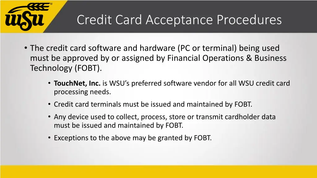 credit card acceptance procedures