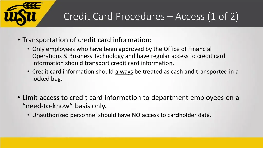 credit card procedures access 1 of 2