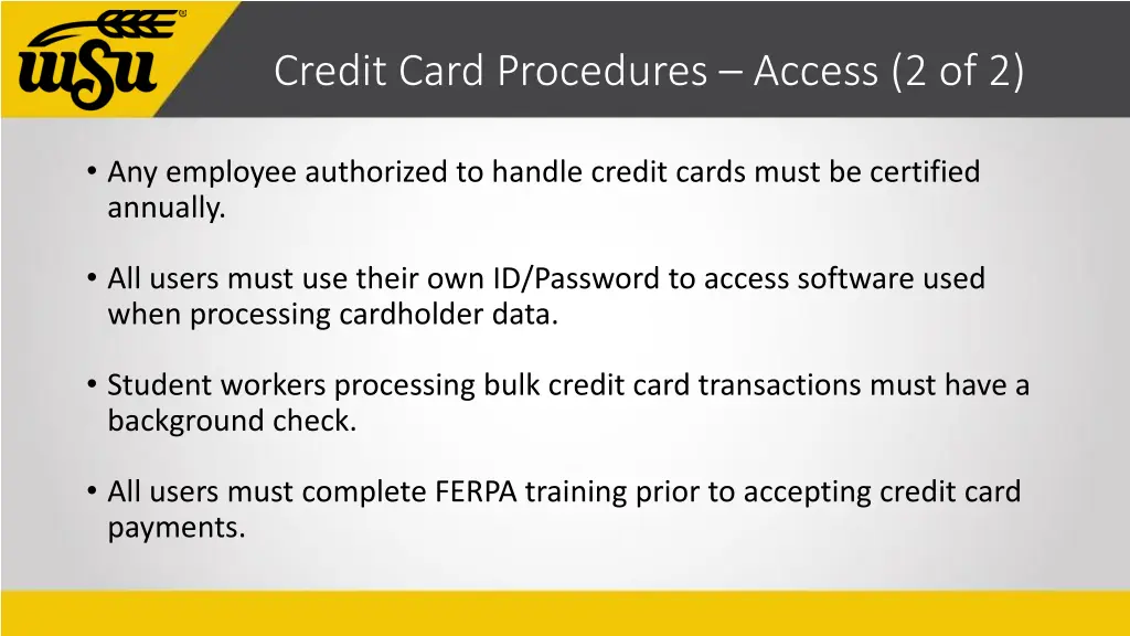 credit card procedures access 2 of 2