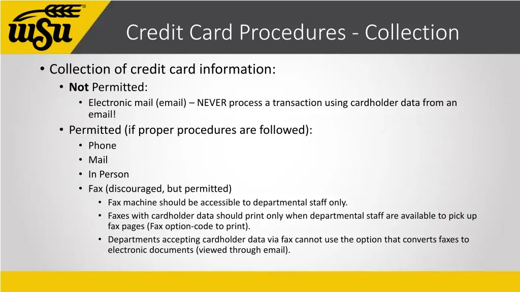 credit card procedures collection