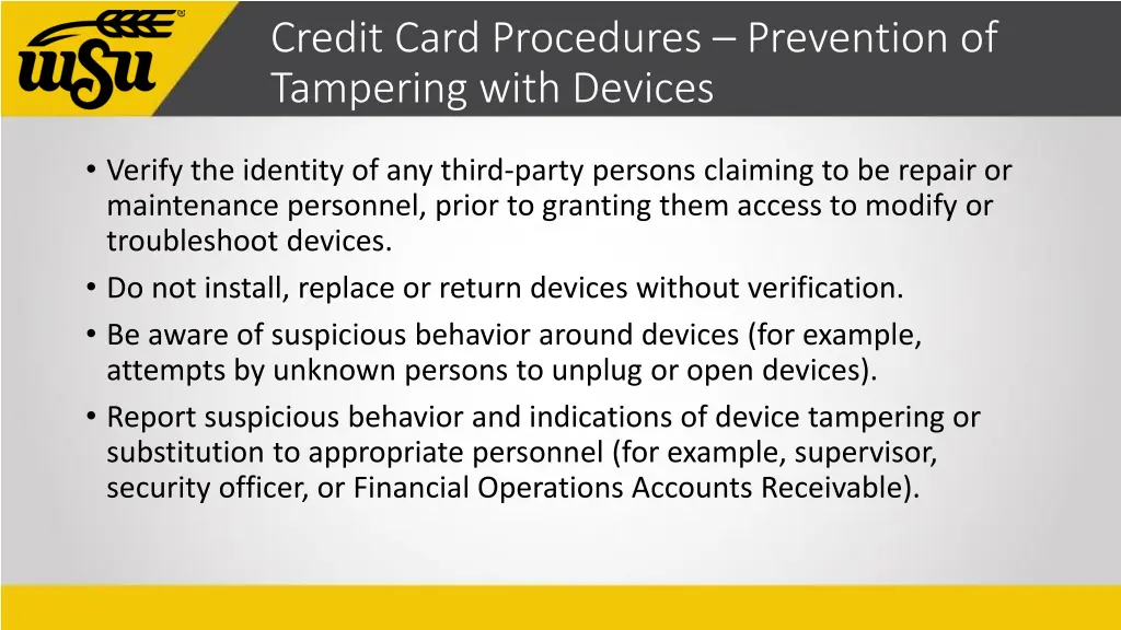 credit card procedures prevention of tampering