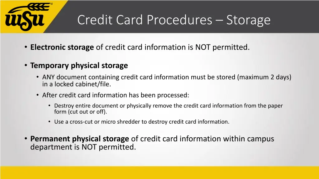 credit card procedures storage