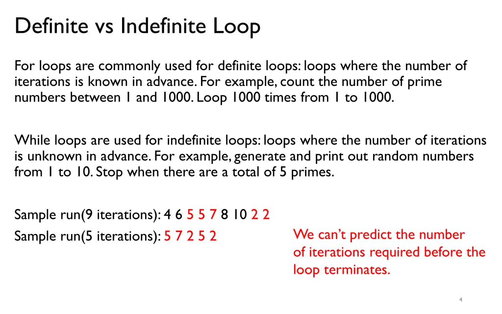 definite vs indefinite loop