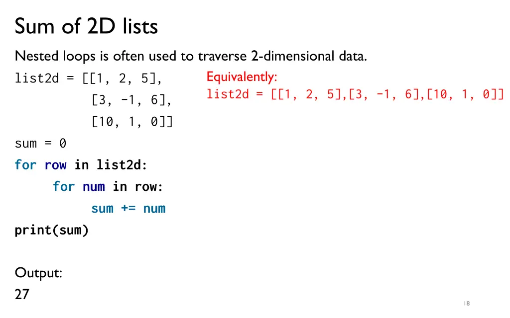 sum of 2d lists 1