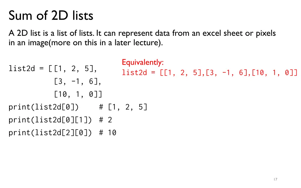 sum of 2d lists