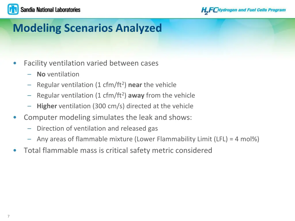 modeling scenarios analyzed