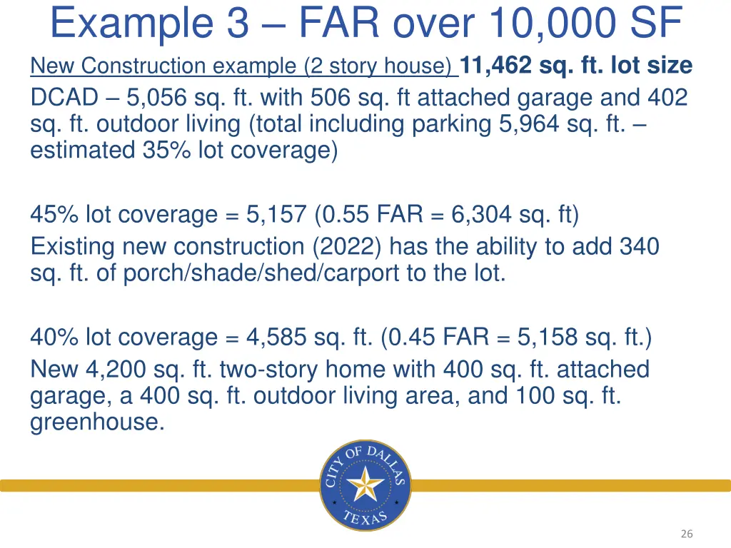 example 3 far over 10 000 sf new construction