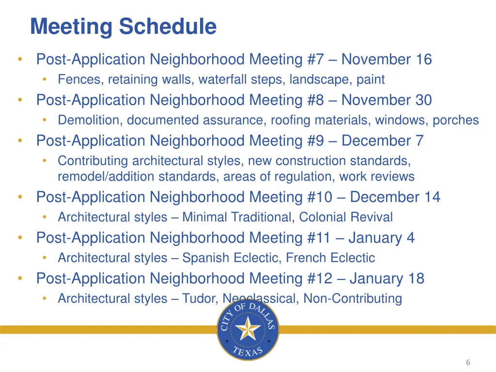 meeting schedule