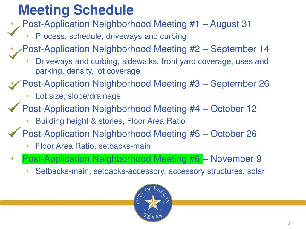 meeting schedule post application neighborhood