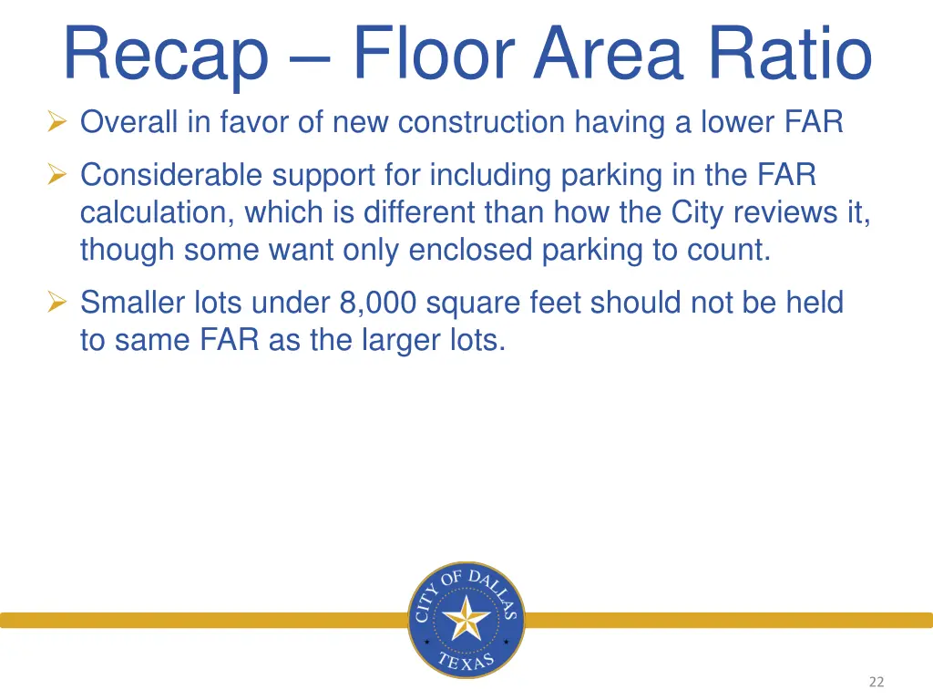 recap floor area ratio overall in favor