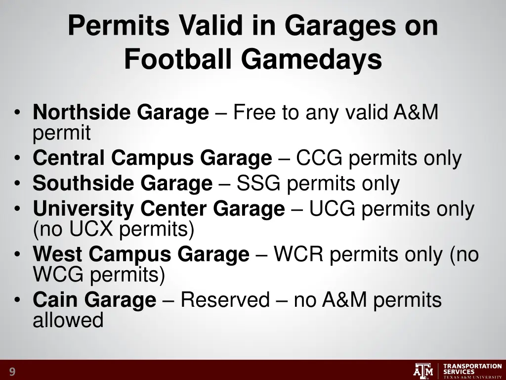 permits valid in garages on football gamedays