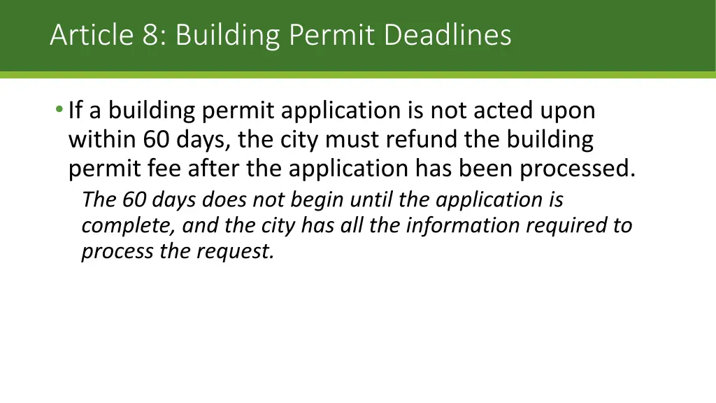 article 8 building permit deadlines