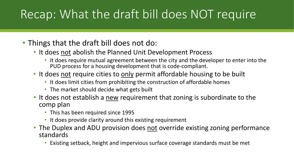 recap what the draft bill does not require