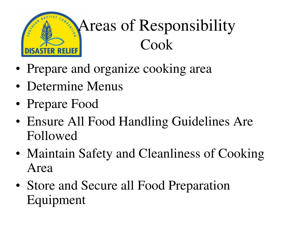 areas of responsibility cook