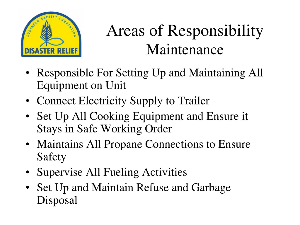 areas of responsibility maintenance