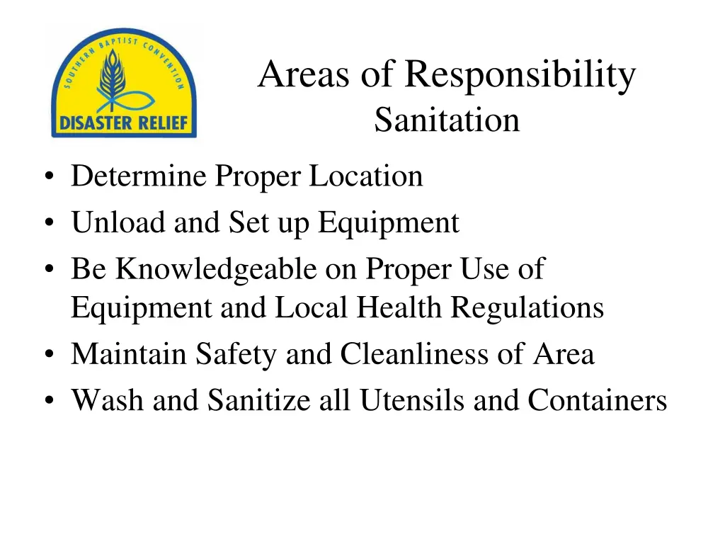 areas of responsibility sanitation