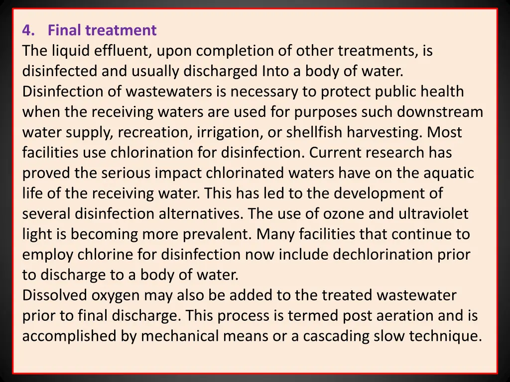 4 final treatment the liquid effluent upon