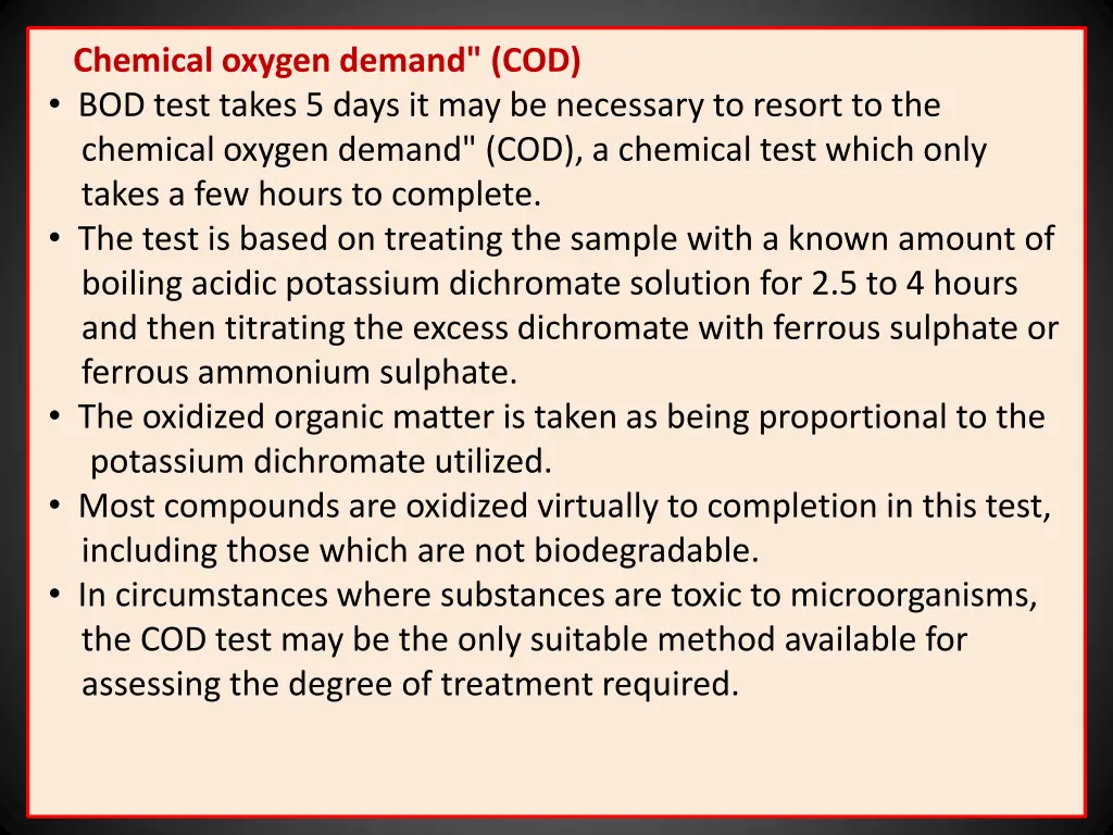 chemical oxygen demand cod bod test takes 5 days