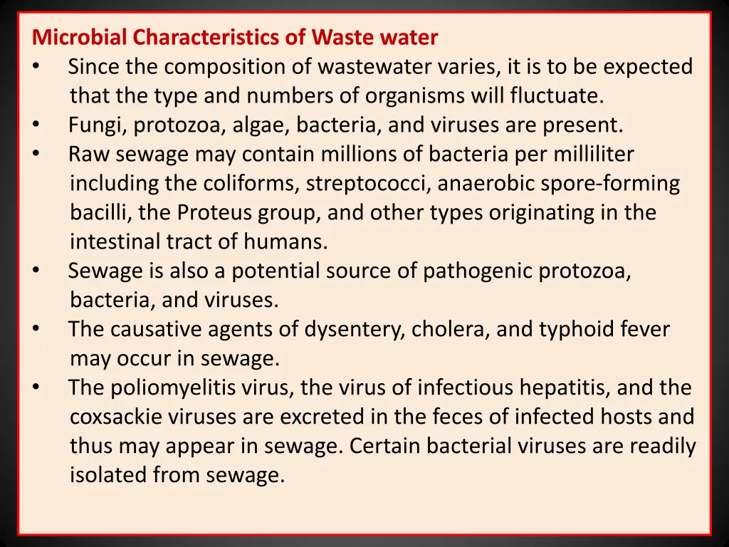 microbial characteristics of waste water since