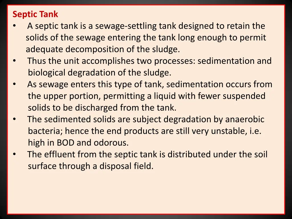 septic tank a septic tank is a sewage settling