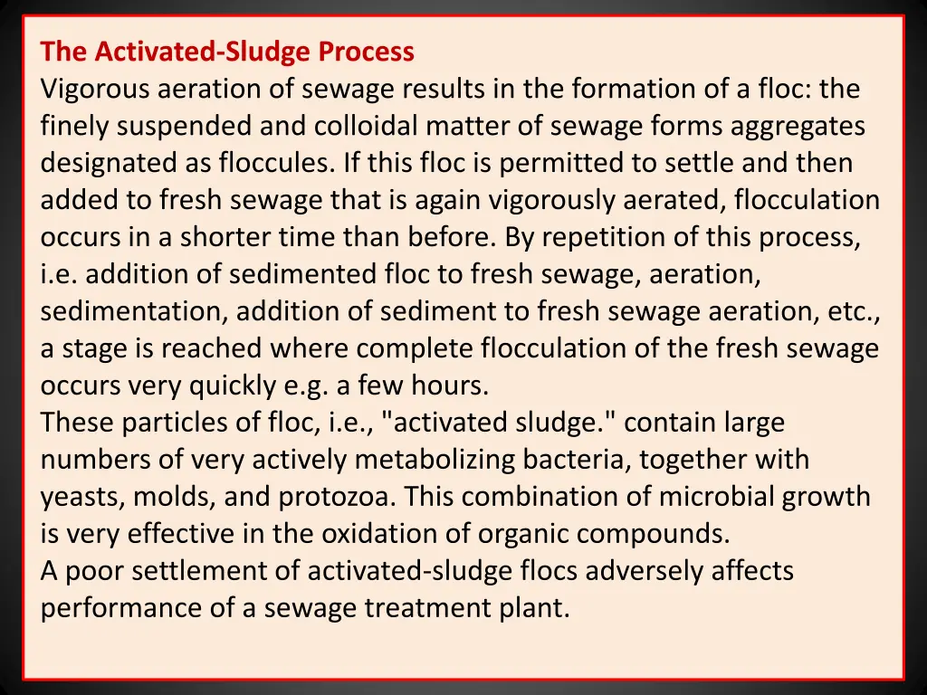 the activated sludge process vigorous aeration