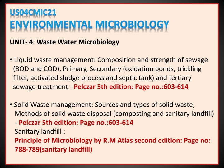 unit 4 waste water microbiology