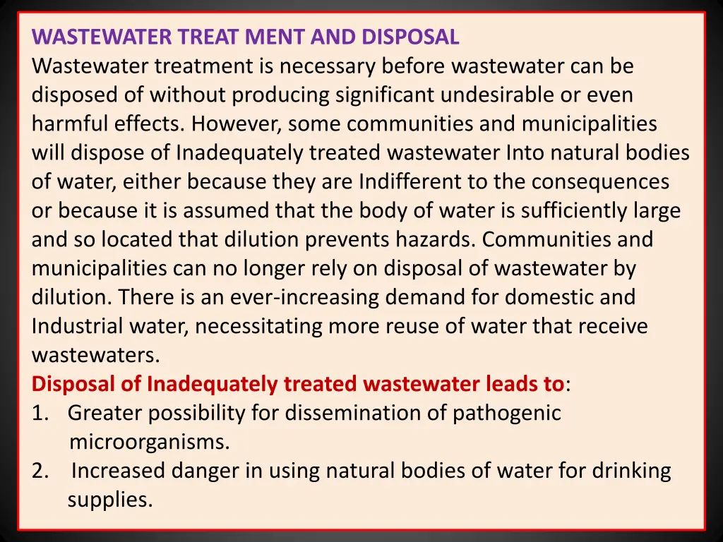 wastewater treat ment and disposal wastewater