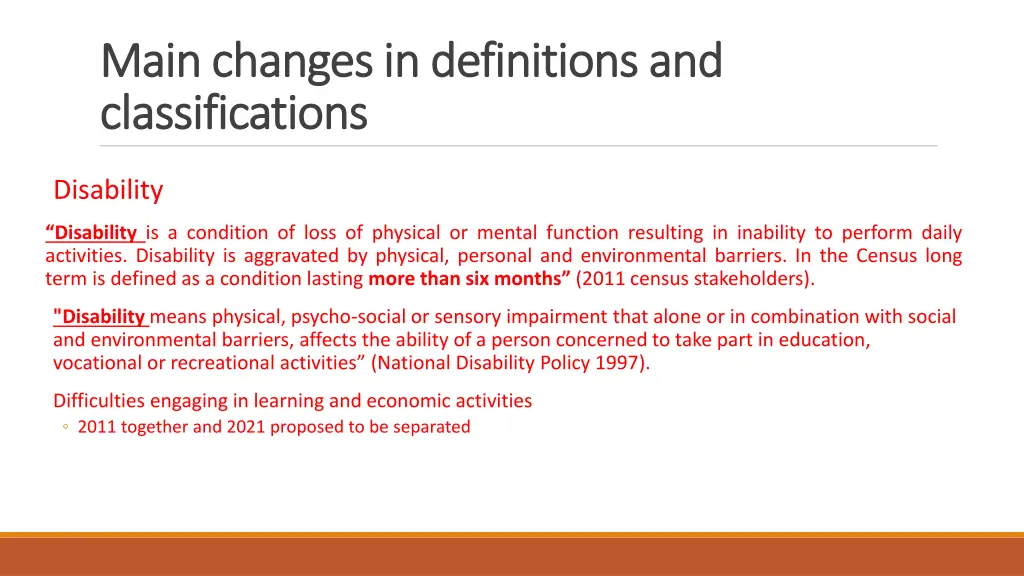 main main changes in definitions and changes