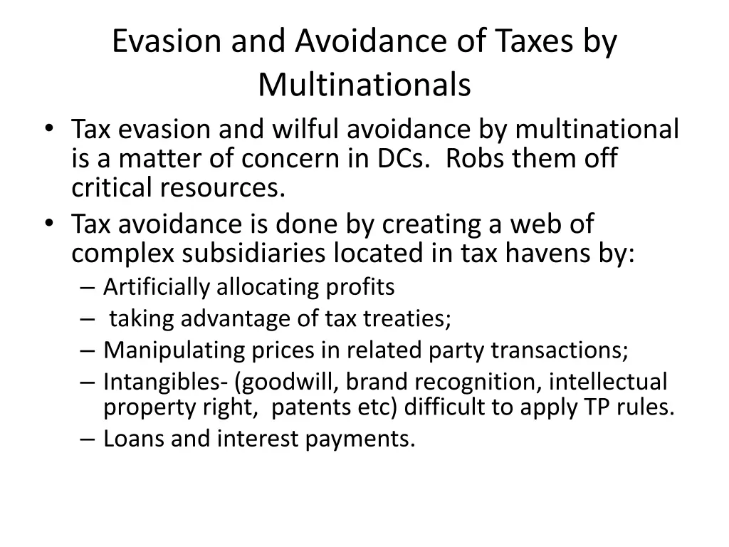 evasion and avoidance of taxes by multinationals