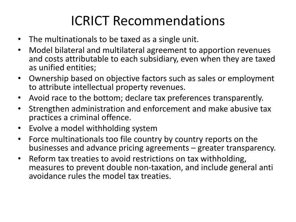 icrict recommendations