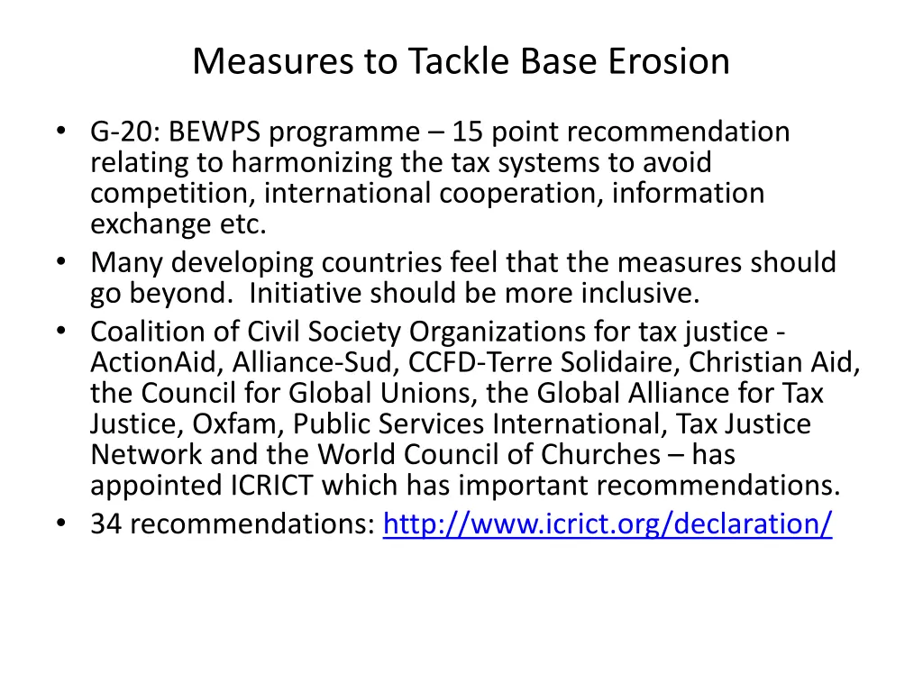 measures to tackle base erosion