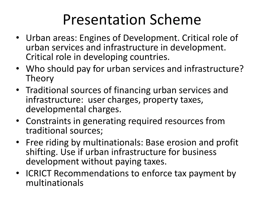 presentation scheme urban areas engines