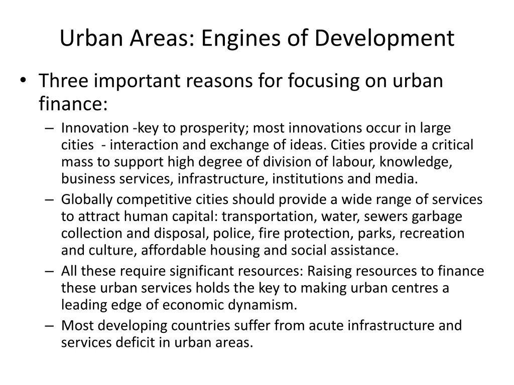 urban areas engines of development