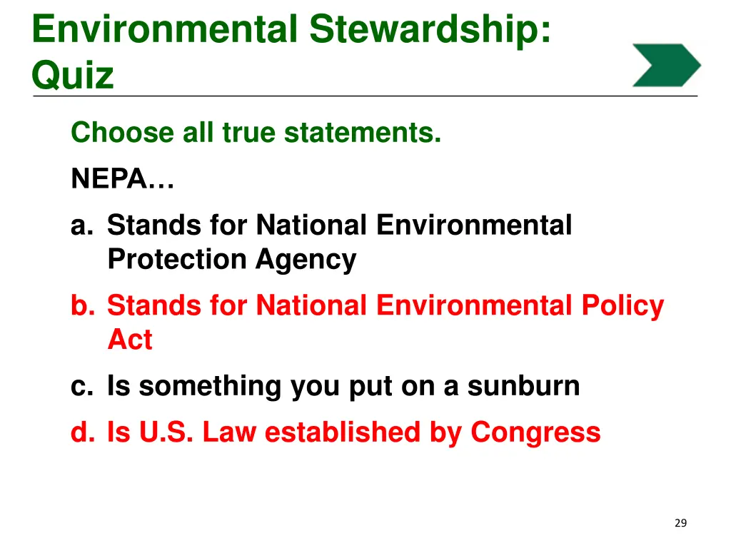 environmental stewardship quiz 1